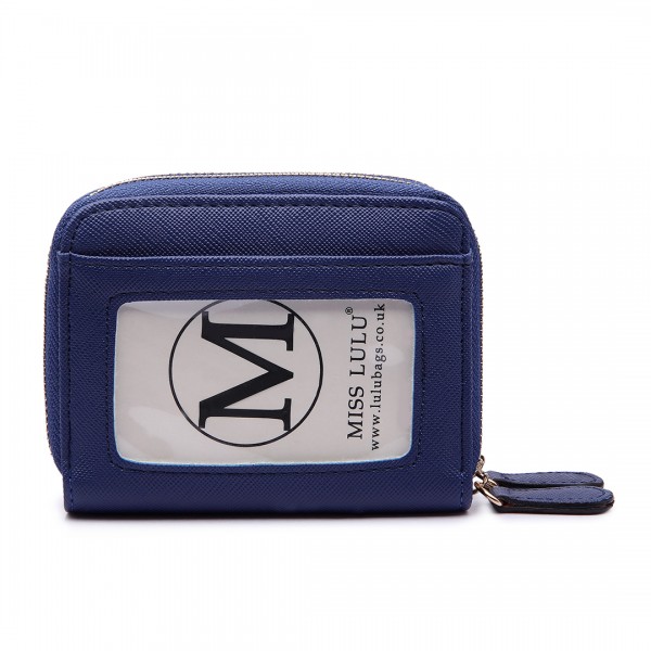 LP6680 - Miss Lulu Leather Look Double Zipped Coin Purse Navy